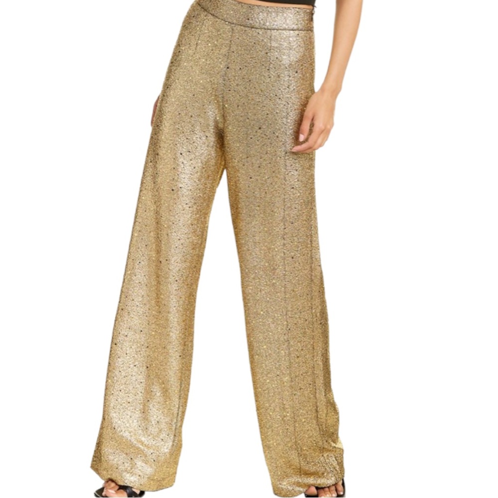 Neon Blonde x Free People Liquid Gold Metallic XS Wide-Leg Stretch High Waist